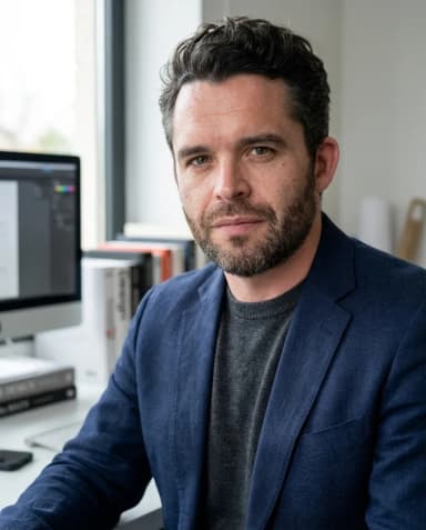 AI Graphic Designer Headshot of a 40 man by ExecHeadshots