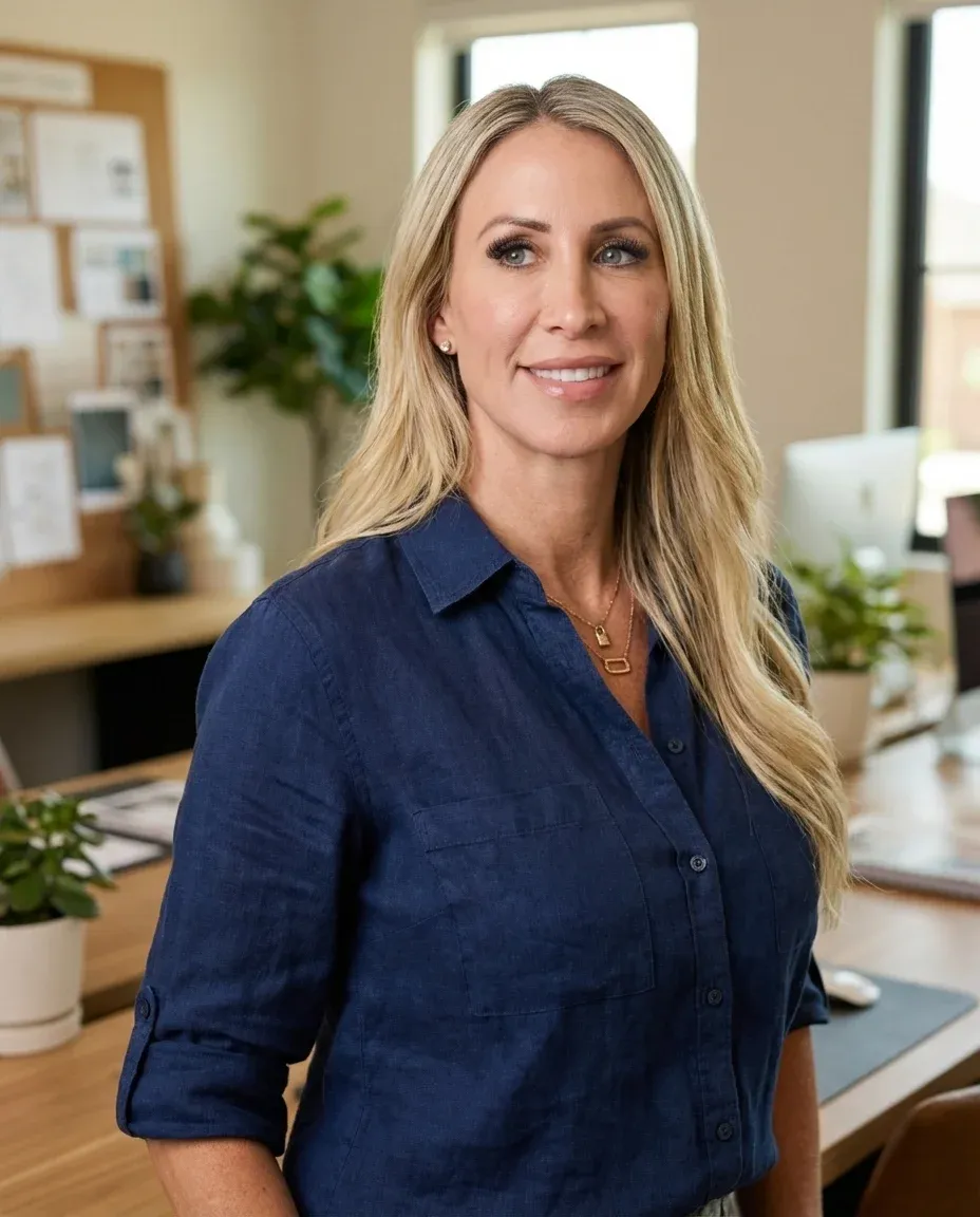 AI Graphic Designer Headshot of a 45 woman by ExecHeadshots