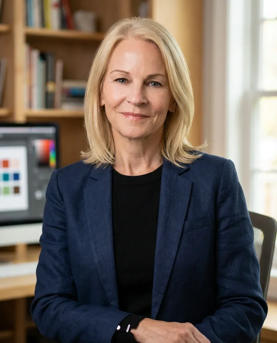 AI Graphic Designer Headshot of a 55 woman by ExecHeadshots