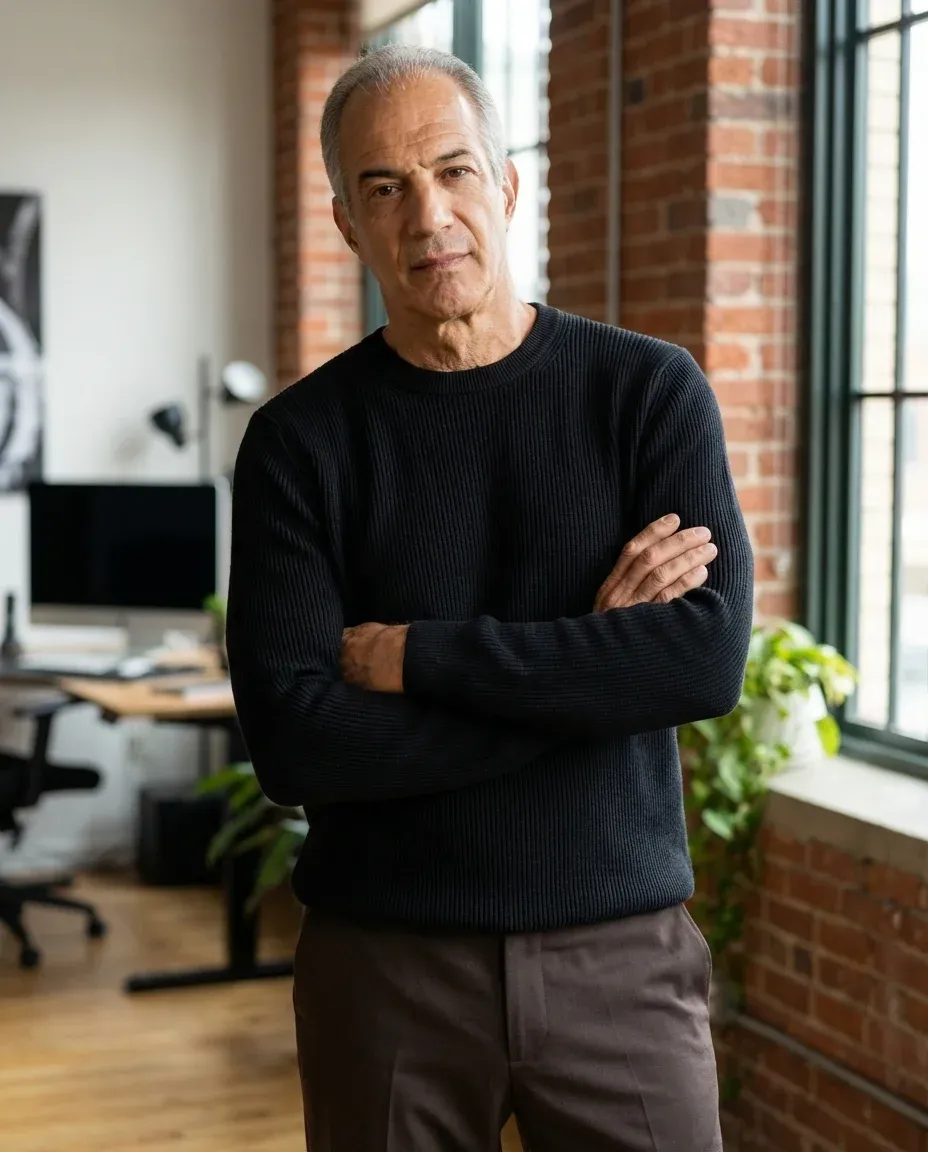 AI Graphic Designer Headshot of a 60 man by ExecHeadshots